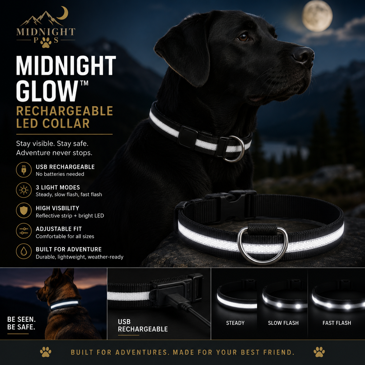 Midnight Glow™ Rechargeable LED Collar